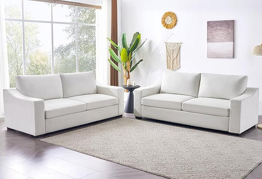 ELUCHANG 85 Modern Sofa Couches for Living Room 3 Seater Natural Linen Sofa with Extra Deep Seats Upholstered Cushion&ampDetachable Cover Comfy Couch for Small Space Apartment White 2PC | Brea