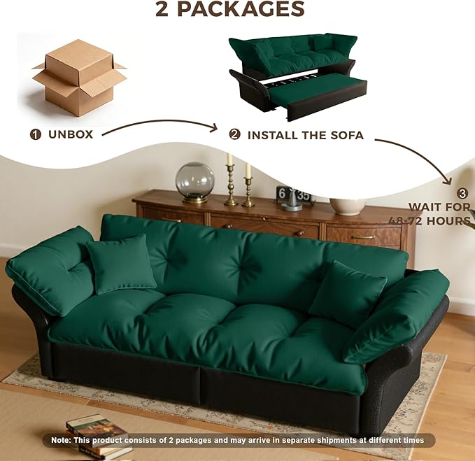 74.8 Queen Pull Out Couch BedVelvet Convertible Pull-Out Sofa Bed with Side Pockets3-in-1 Queen-Size Sleeper SofaSleeper Loveseat for Living RoomApartment Offices（Green）