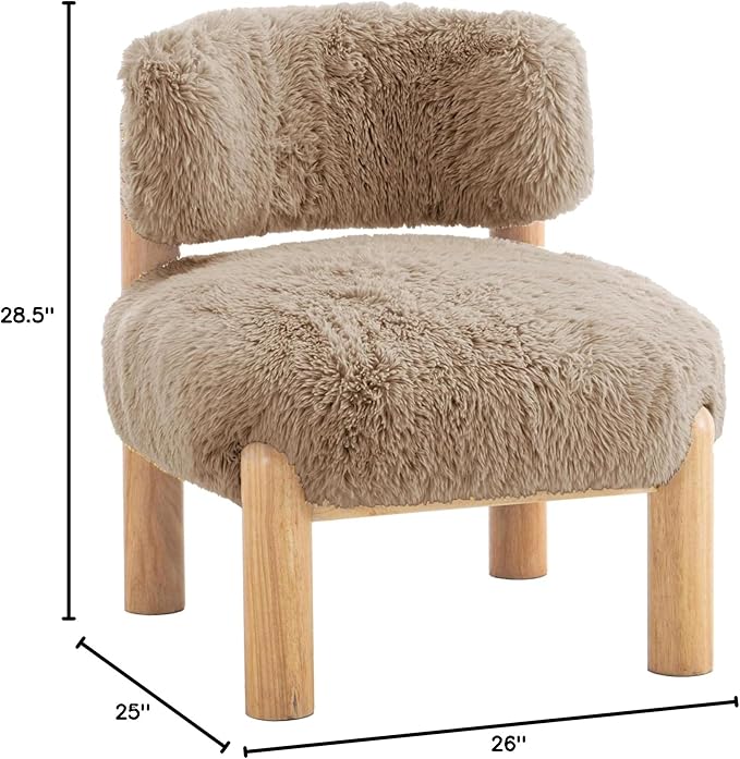 HOMES: Inside + out Ivo Modern Accent Chair with Furry Upholstery and Round Legs Comfy Sofa for Corner Living Room Bedroom Reception Room Light Brown