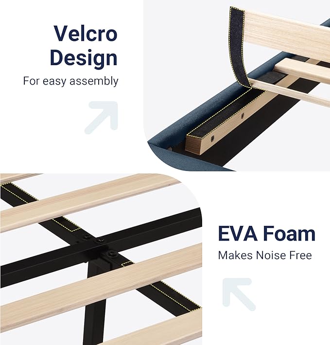 Allewie Queen Size Platform Bed Frame with Fabric Upholstered Headboard and Wooden Slats Support Fully Upholstered Mattress Foundation/No Box Spring Needed/Easy Assembly Navy Blue