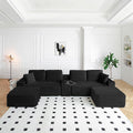 150 Inch Modular Sectional Sofa Couch Oversized Modern Cloud Couch for Living Room U Shape Couches with 2 Ottomans USB Ports and Cup Holders Black Corduroy Boneless Sofas Sofa in a Box