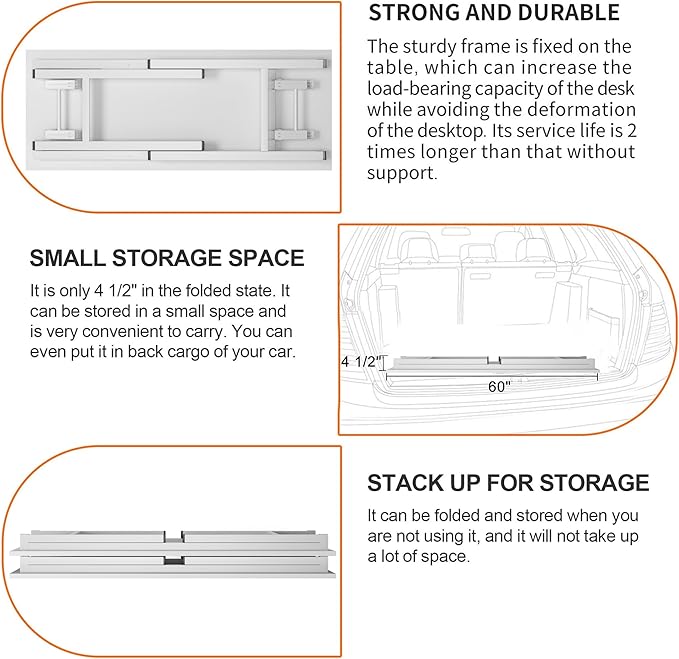 SDHYL Folding Desk 60inch No Assembly Folding Desks for Small Spaces Sturdy Computer Desk Functional Home Office Desks Study Writing Desk Office Table Workstation for Home Office Teak&ampWhite