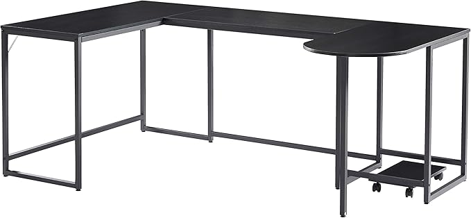 U-Shaped Computer Desk Industrial Corner Writing Desk with CPU Stand Gaming Table Workstation Desk for Home Office (Black) (Old SKU: WF198675AAB)