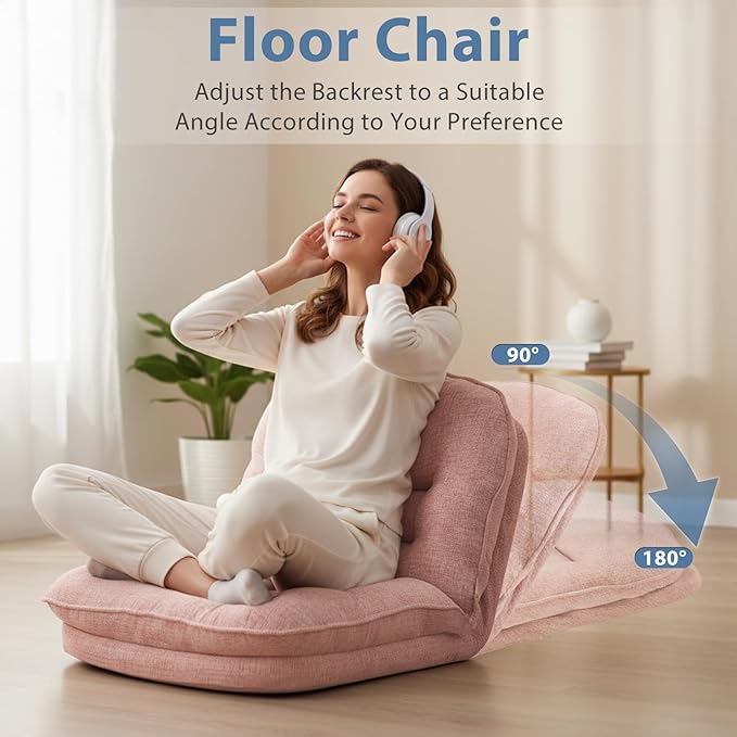 DUMOS Comfy Saucer ChairFoldable Padded Chairs for Bedroom Dorm &amp Gaming Foldable Fashion Floor Chair with Back Support for Small SpacesHot Pink