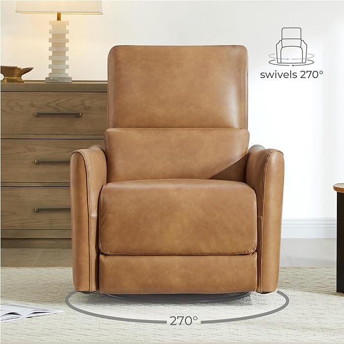 CHITA Power Recliner Chair Swivel Glider FSC Certified Upholstered Faux Leather Living Room Nursery Reclining Sofa Chair with Lumbar Support Cognac Brown