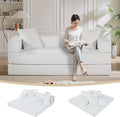 4-in-1 Convertible Folding Sofa Bed 79 Oversized Corduroy Upholstered Boneless Couch Loveseat Sleeper Sofa Bed Floor Sofabed Modular Futon Couch for Living Room Bedroom Lounge (Cream)
