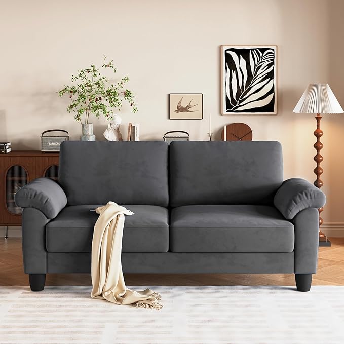 Vesgantti 70 Living Room Couch Sofa Mid Century Modern Loveseat Velvet Deep Couches for Small Spaces Bedroom Apartment Office Removable Sofa Cover Spring Cushions Easy to Install Grey