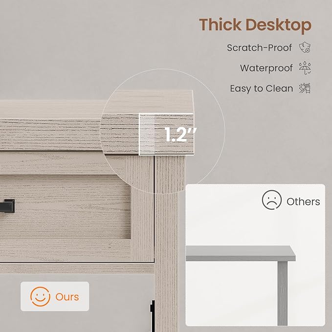 SEDETA Farmhouse Small Desk with Drawers 40 Computer Desk with Storage Shelves Writing Desk for Small Space and Power Outlet Desk for Bedroom Home Office Mahogany Grey