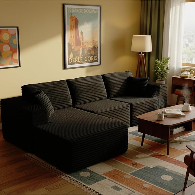 104 Modular Sectional Sofa with L-Shape Chaise Modern Upholstered Cloud Couches for Living Room Bedroom No Assembly Required Black