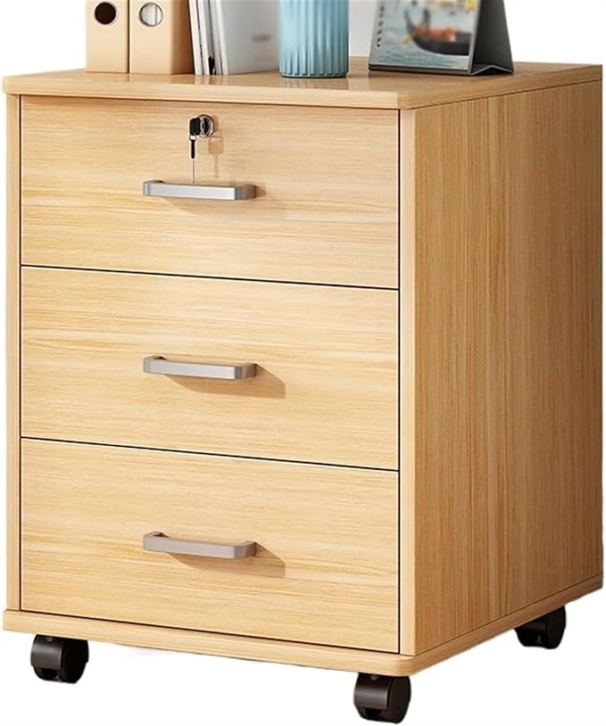 Office Filing Cabinet 3 Drawer Cabinet Filing Cabinet with Lock Storage Wheel Slide Small Side Cabinet Under(Color:Beige)