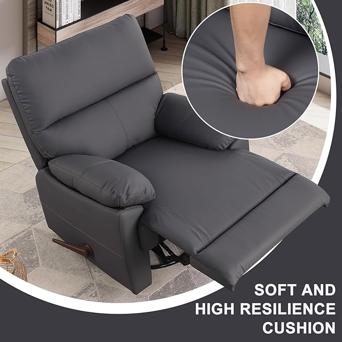 Manual Recliner Chair with Lever Handle 360° Swivel Elderly Rocker Recliner Chairs Single Seat upholstered Recliner Sofa Chair for Living Room Apartment (Dark Grey)