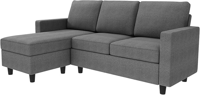 HONBAY Convertible Sectional Sofa Convertible L Shaped Couch with Reversible Chaise Sectional Couch for Small Space Apartment Grey