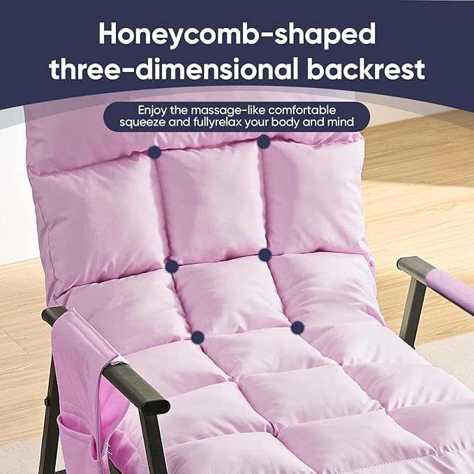 ijuicy Lazy Lsisure Rocking Chair with a Sturdy Iron FrameAdjustable Single ChairGlider Chair for Watching TV or Playing Vedio GamesLiving Room/Bedroom/Guest Room (Pink)