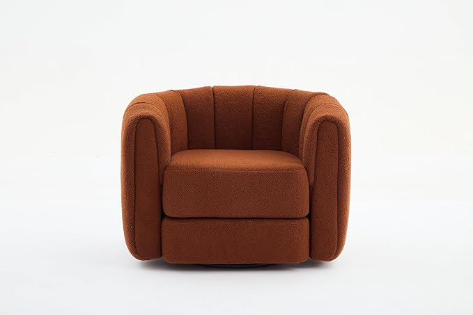 Swivel Accent Chair for Livingroom Teddy Fabric 360 Degree Round Swivel Barrel Armchair Wide Upholstered for Living Room Bedroom Reading Waitingroom (Brown)