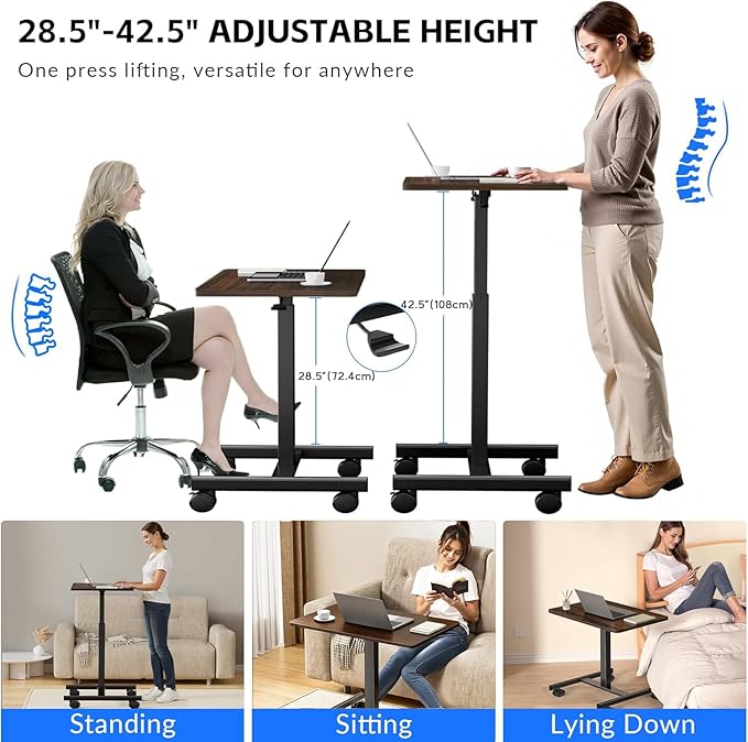 Mobile Laptop Standing Desk Adjustable HeightSmall Mobile Desk Workstation with WheelsPortable Rolling Computer Desk Cart for Home Office Classroom (Rustic Brown)