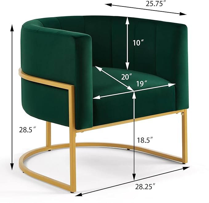 GDFStudio Velvet Accent Chair Mid-Century Living Room Leisure Chair with Golden Metal Stand Upholstered Vanity Chair with Curve Backrest for Bedroom Dining Room Set of 1 Emerald Green