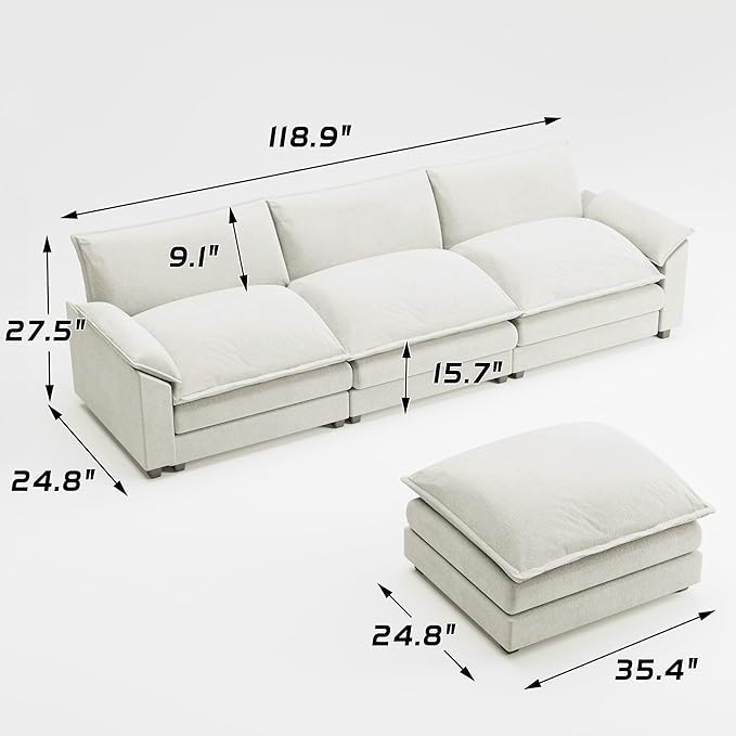 Shahoo Sectional Modular Sofa L Shaped Chenille Fabric Couch with High Supportive &amp Soft Sponges and Removable Ottoman Sleeper Comfy Upholstered Furniture for Living Room Bright Beige
