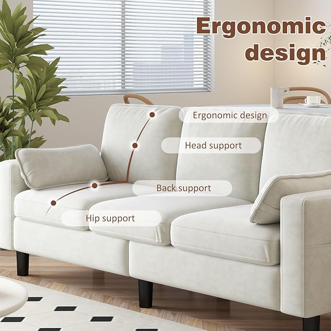 Kinfant Accent Living Room Chair - Modern Upholstered Armchair Reading Side Chair Single Sofa for Bedroom Apartment Studio Office Waiting Room (White 3-Seater)