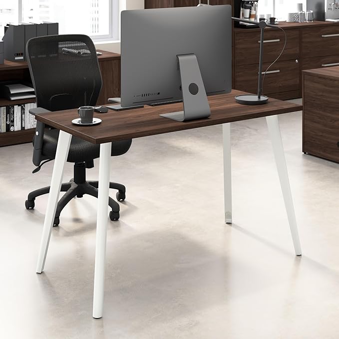 Bush Business Furniture Computer Desk 48 Inch Gaming Table for Home Office Commercial-Grade with Splayed Metal Legs Vista Collection Modern Dark Brown/White