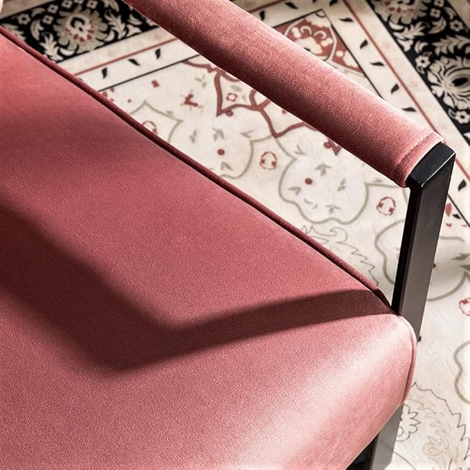 Container Furniture Classic Mid Century Modern Accent Chair with Durable Square Metal Frame Armchair for Living Room Bedroom Home Office in Plush Velvet Upholstery Rose