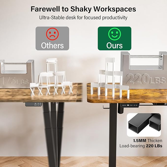 Kingant L-Shaped Standing Desk 63 x 55 Inch Large Adjustable Corner Desk with Charging Station Electric Sit Stand Up Computer Desk for Home Office(Rustic Brown)