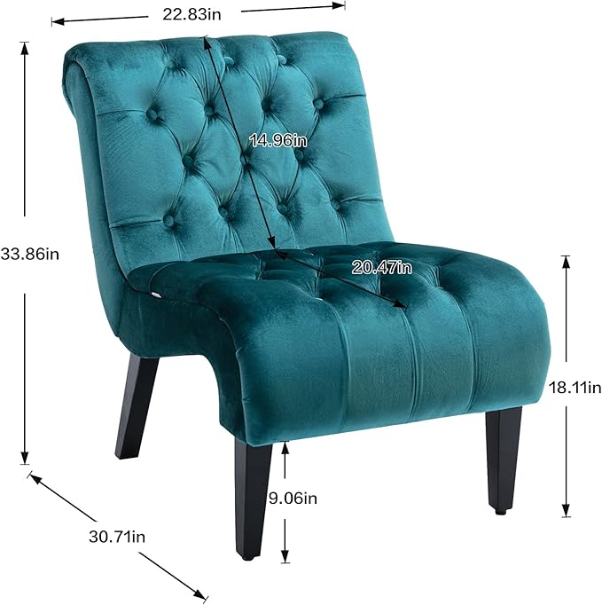Accent Chair Comfort for Living RoomLoungeBedroomOffice DecorativeVelvet Tufted ArmchairUpholstered Barrel Chair Square Bedroom Chair PerfectAccent Living Room Chair/Leisure Chair (Teal)
