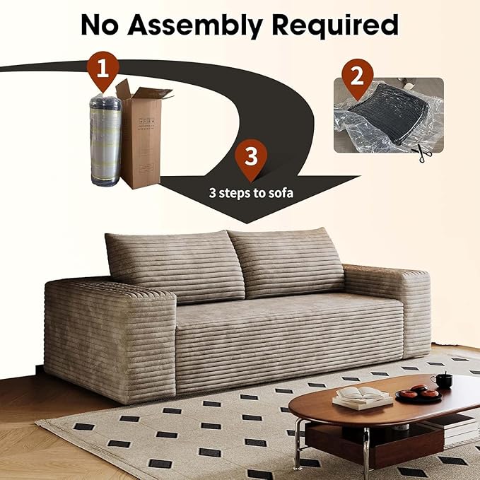 71 Cloud Boneless Loveseat Sofa Couch Bean Bag 3-Seater Couch with Memory Foam Corduroy Comfy Floor Sofa Deep Seat for Living Room Bedroom Apartment No Assembly (Camel)