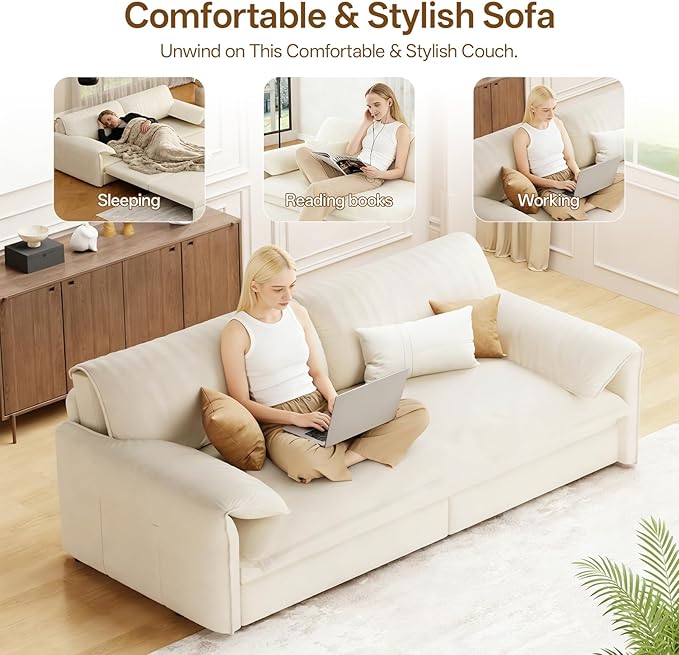 66 Queen Pull Out Couch BedVelvet 3-in-1 Queen-Size Sleeper SofaConvertible Pull-Out Sofa Bed with Side PocketsSleeper Loveseat for Living RoomApartment Offices (Beige)