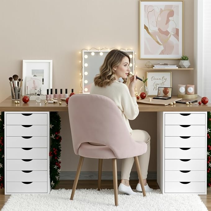 TUSY 7 Drawer Storage Organizer on Wheels Mobile File Cabinet with Locking Casters Tall Chest of Drawers for Home Office White Rolling Storage Drawers for Office Supplies