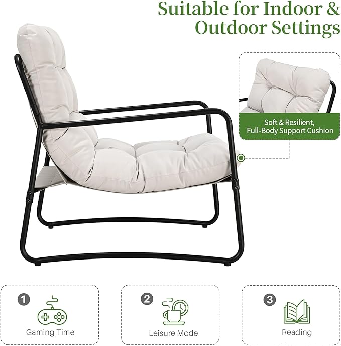 3 Piece Accent Chair Set Modern Lounge Accent Chair with Ottoman &amp Side Table Living Room Chair Set with Armrest Reading Armchair with Soft Cushion for Bedroom Balcony Reading Room White
