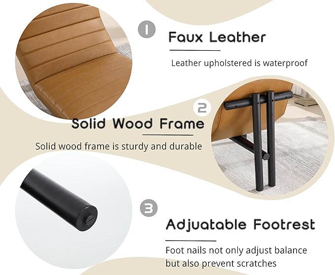 EALSON Modern Accent Chair with Ottoman Brown Leather Upholstered Seater with High Backs Unique Design Wood Frame Armless for Living Room/Bedroom Reading/Office Use