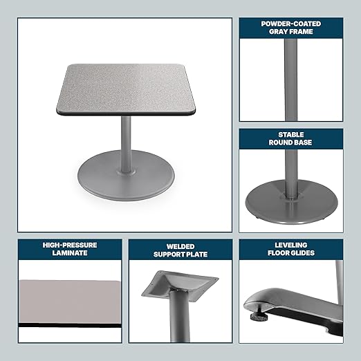 OEF Furnishings OEFCTG33636RDGY Premium Commercial-Grade Restaurant and Breakroom Cafe Table (Square 36 in Side 30 in Dining Height Round-Base Gray Frame Gray Nebula Laminate)