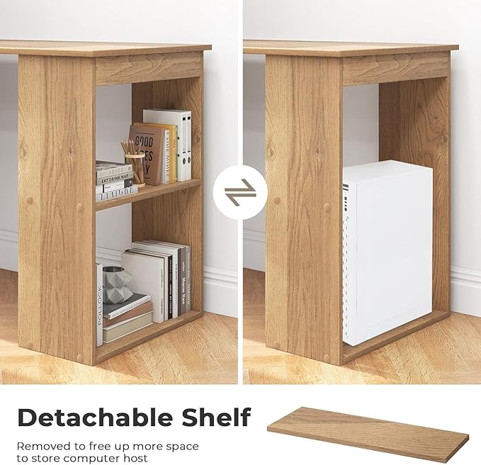 LDAILY Computer Desk with Bookshelf 48” Modern Office Desk w/ 6-Tier Storage Shelves CPU Stand Wider Base 3-in-1 Reversible Study Table Writing Desk for Home Office Bedroom Study Room (Natural)