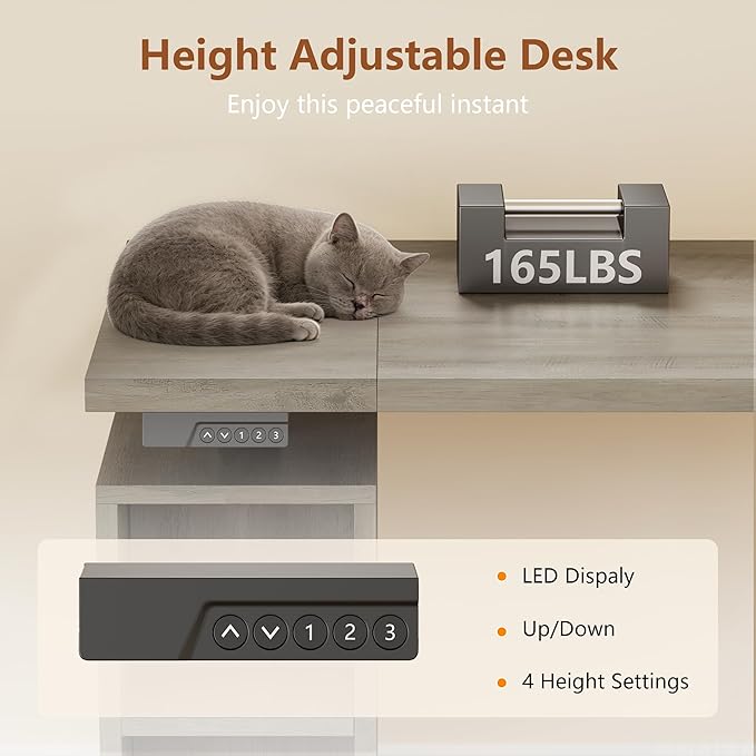 70.86 Farmhouse L Shaped Standing Desk with Hutch Electric Height Adjustable Desk with Storage Corner Computer Desk with File Drawer Power Outlets LED Gaming Desk with Sliding Door Grey
