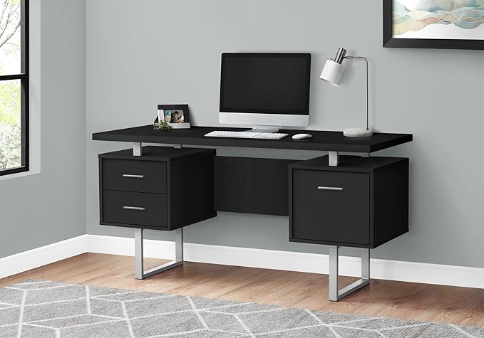 Computer Desk Home Office Laptop Left Right Set up Storage Drawers 60 l Work Black Laminate Grey Metal Contemporary Modern