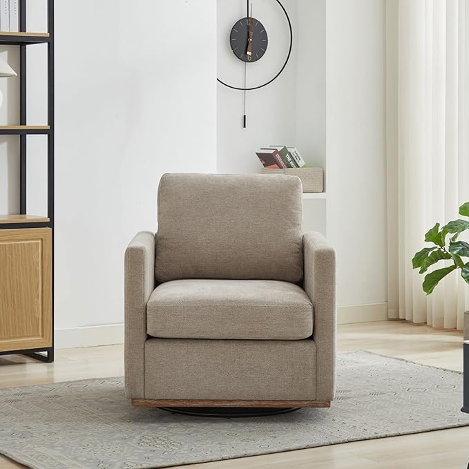 KEIKI 360° Swivel Club Chair with Backrest Pillow Accent Square Single-seat Armchair Upholstered Sofa for Reading Nursery Living Room Bedroom Lounge Hotel