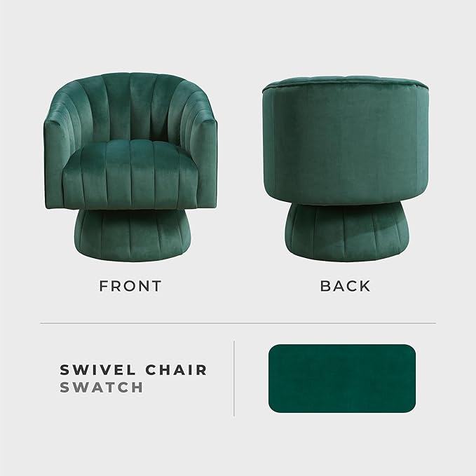 Lexicon Modern Swivel Accent Chair Velvet Fabric Upholstered Swivel Lounge Chair with Rounded Base and Channel Stitching for Living Room/Bedroom/Office Easy Assembly Dark Green
