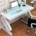 Tempered Glass Computer DeskModern Home Office Desk with Z-Shaped Metal LegsSturdy Writing Table for Home Office Dorm(White)