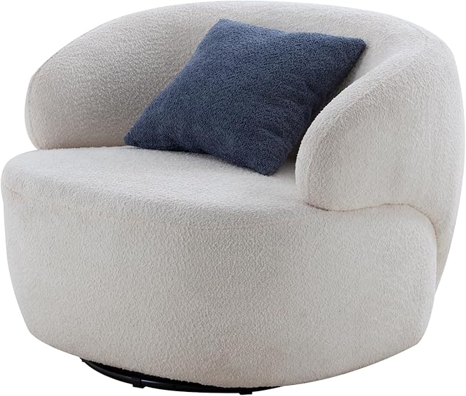 Swivel Barrel Chair Accent Chair Circle Living Room Chair for Small Space Beige Round Sherpa Armchair for Reading Room/Bedroom Lounge