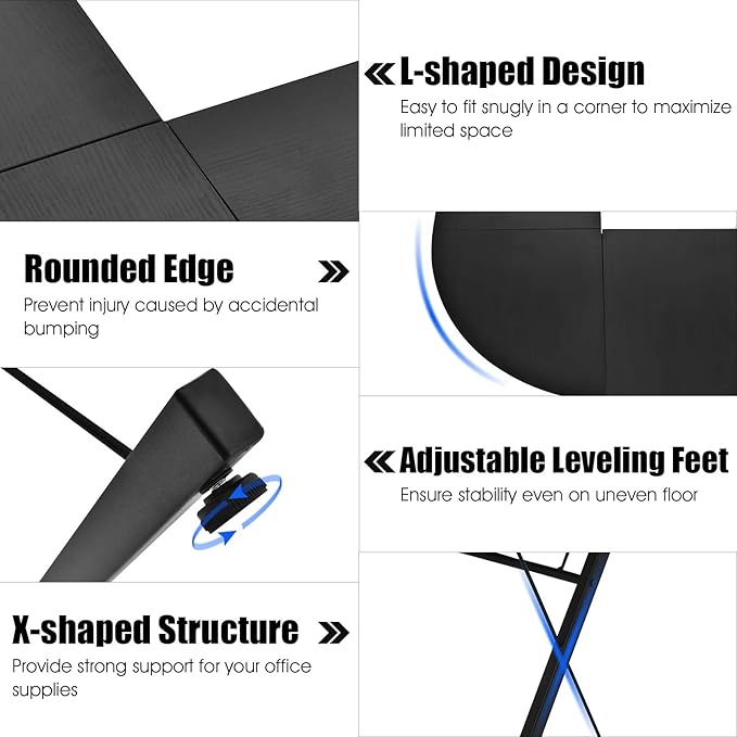 POWERSTONE L-Shaped Gaming Desk Computer Corner Desk 59 Home Office Desk Gamer Table Desk Writing Study Workstation Space-Saving &amp Easy to AssembleBlack