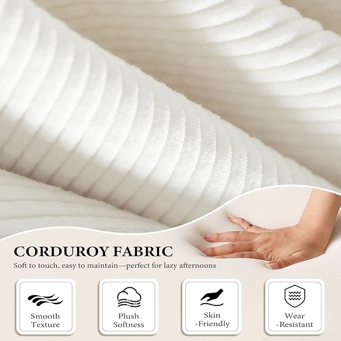 Boneless Couch Folding Couches for Living Room Sofa Futon Sofa Bed with Sleeper Sofa Futon Couch with Fixed-Shape Oversized Corduroy Upholstered (White 81 Inches)
