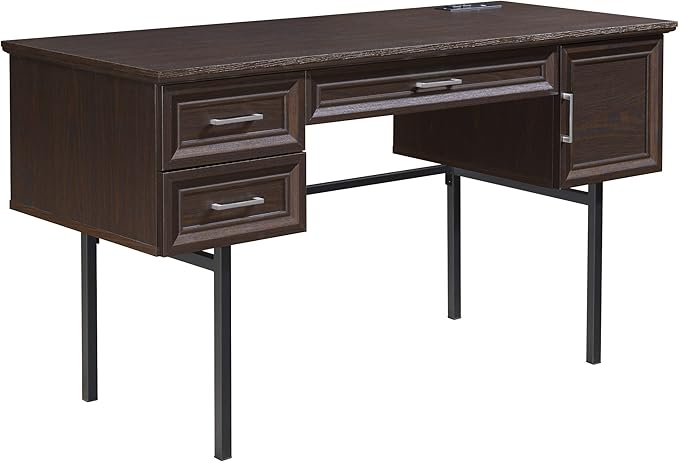 OSP Home Furnishings Jefferson Executive Office Desk with Power Hub and Lockdowel Fastening System Espresso