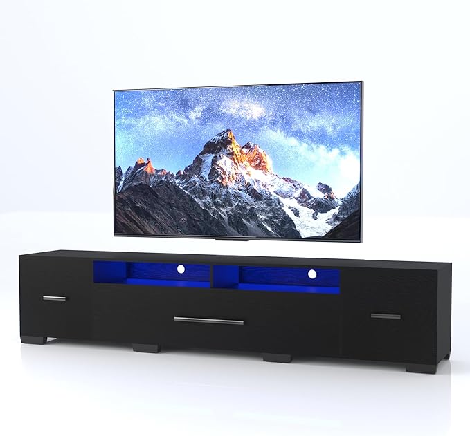 LED TV Stand for 55 65 75 85 Inch TV Minimalism Entertainment Center with LED Light Symmetric Assembled TV Console TV Table with Large Storage for 60 70 80 Inch TV for Living Room Black