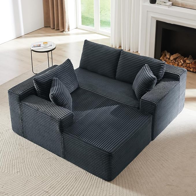 Cloud Sectional Couch Modern Modular Sectional Sofa with Deep Seat Corduroy Boneless Couches with L-Shape Chaise for Living Room Bedroom No Assembly Required (Dark Grey Left Facing Chaise Sofa)