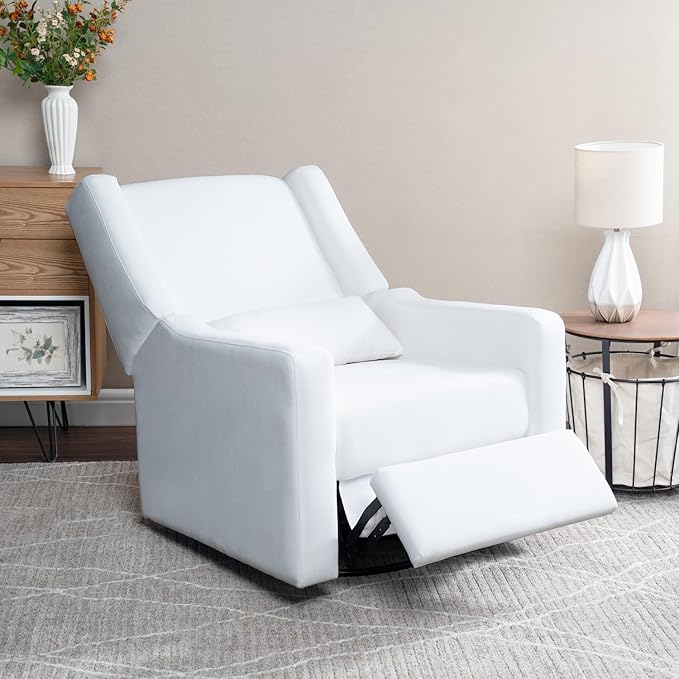 Naomi Home Tanya Luxury Motion Recliner Chair Bright White – Plush Upholstered Glider Rocker with USB Charging Swivel and Lumbar Support for Nursery Comfort 275 lbs Capacity