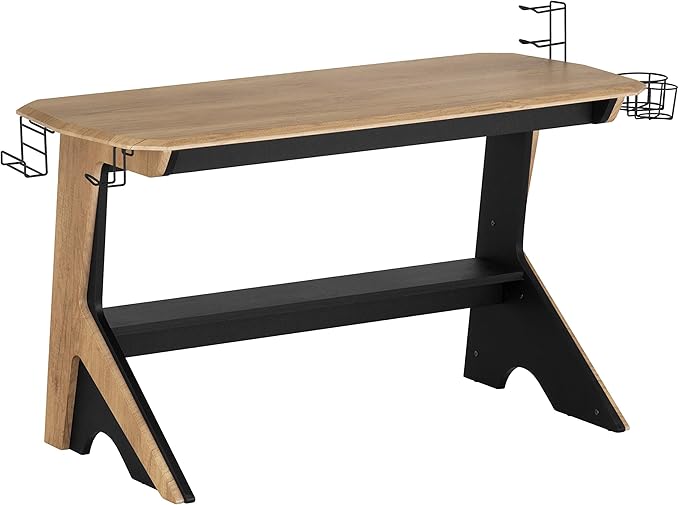 Techni Mobili Home Office Computer Writing Desk Workstation with Two Cupholders and a Headphone Hook- Pine