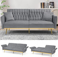 70 Velvet Futon with Adjustable Backrest and Armrests Sofa Bed with Extra Pillows for Waiting Room Living Room and Office Grey