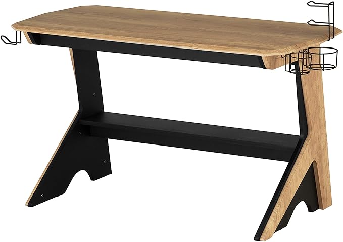 Techni Mobili Home Office Computer Writing Desk Workstation with Two Cupholders and a Headphone Hook- Pine