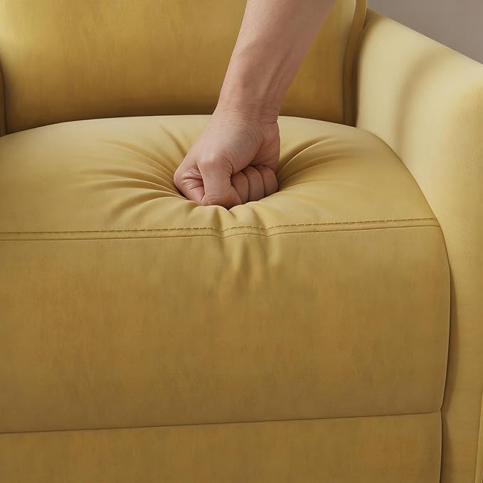 Manual Recliner Chair for Adult Velvet Reclining Chair with Chunky Cushion for Small Space Comfortable Reclining Sofa for Living Room Bedroom Home Theater Easy Assembly (Yellow)