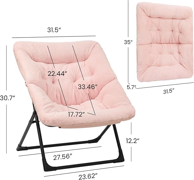 Comfy Saucer Chair for Adults Soft Faux Fur Bedroom Chair Accent Dorm Chairs Flexible Living Room Reading Chairs Oversized Folding Seat for Teens X-Large Light Pink